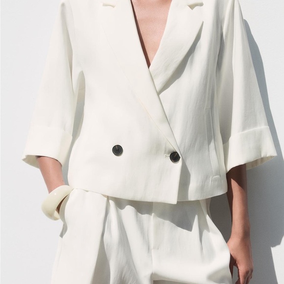 ZARA white cropped double breasted blazer NWT - Picture 3 of 10